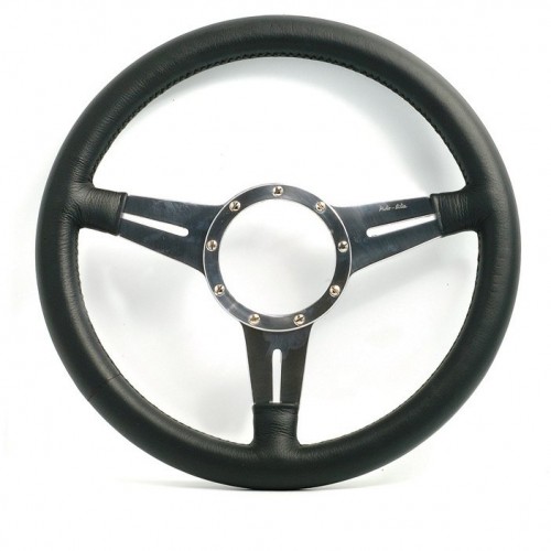 Moto-Lita Steering Wheel 14", Leather Rim (Flat) with Polished Slotted Spokes image #1