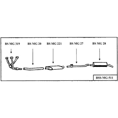 "BELL MGB RUBBER MANIFOLD SKIDDED BOMB STAINLESS STEEL  EXHAUST SYSTEM

"