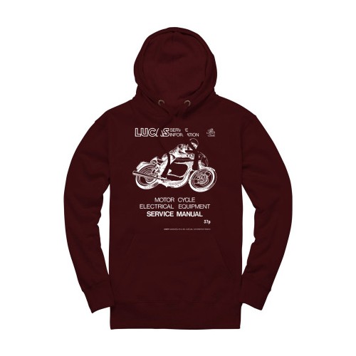 Lucas Motorcycle Service Manual Pullover Hoodie - Burgundy image #2