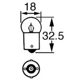 Single Contact Bayonet Bulb 12 volts and 10 watts. BA15s cap